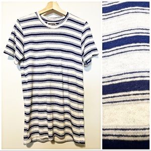 Jungmaven Striped White and Indigo Blue Tee, XS